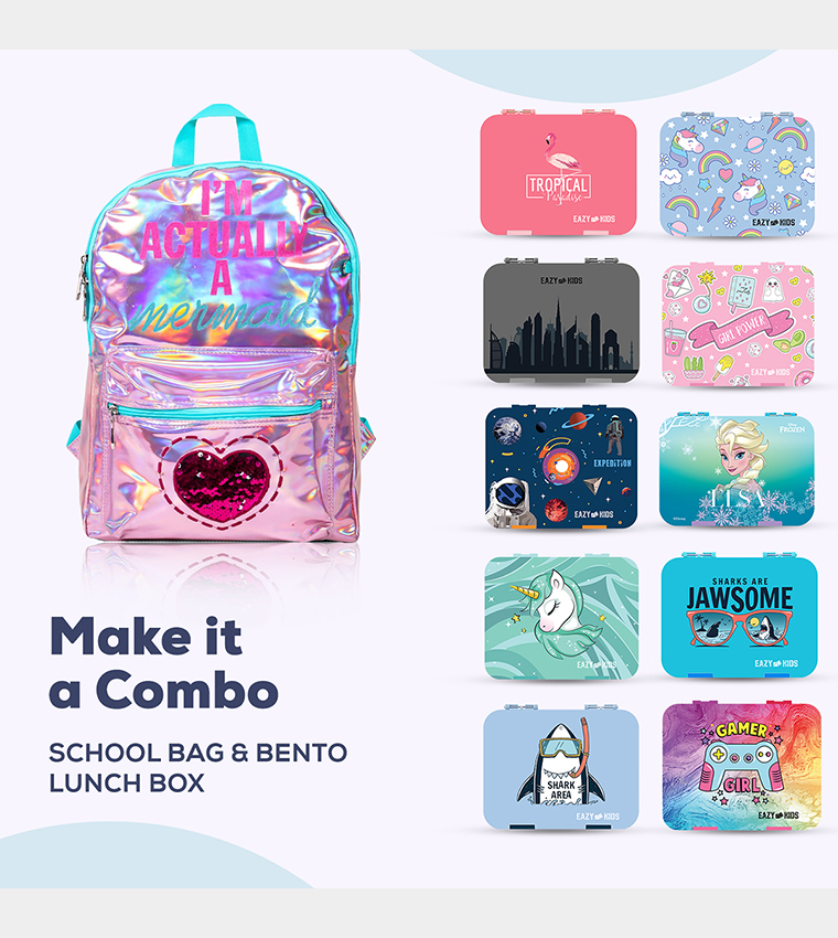 Mermaid Love Printed Set of 3School Bag, Lunch Bag and Pencil Case, 17 Inch