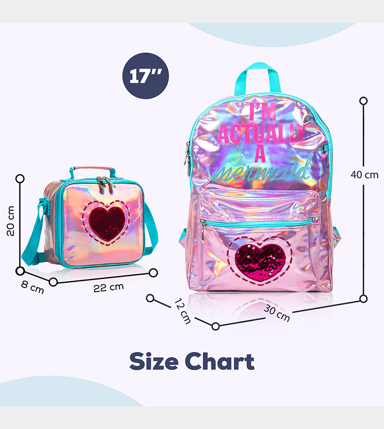 Mermaid Love Printed Set of 3School Bag, Lunch Bag and Pencil Case, 17 Inch