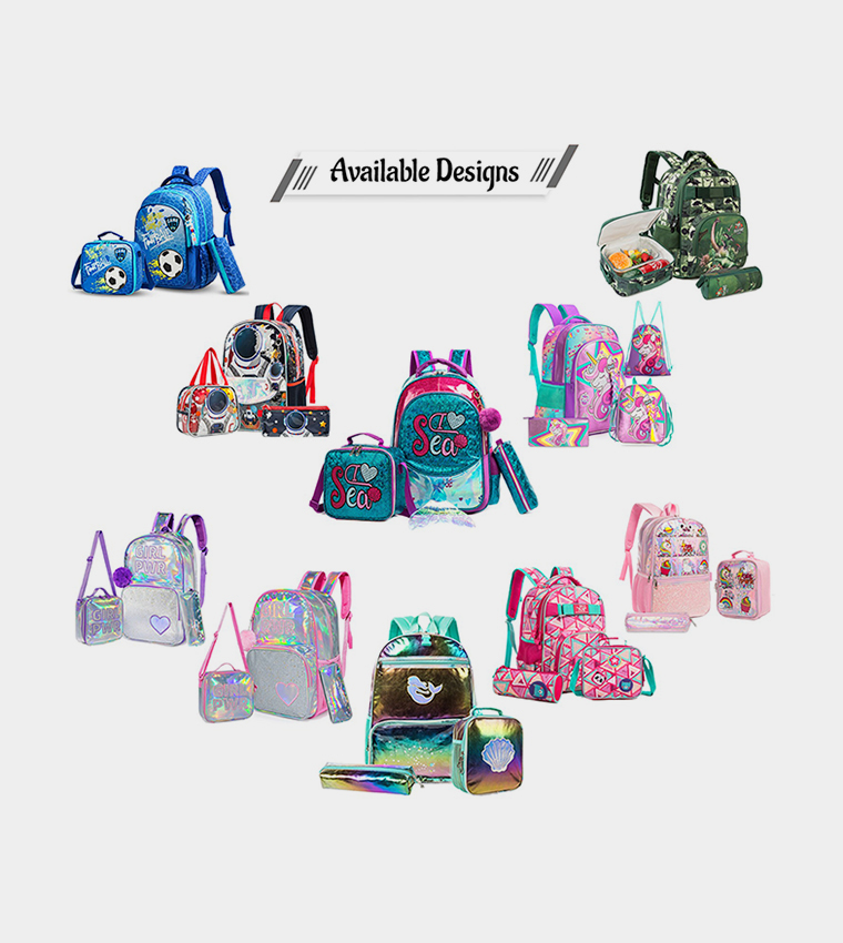 Mermaid Love Printed Set of 3School Bag, Lunch Bag and Pencil Case, 17 Inch