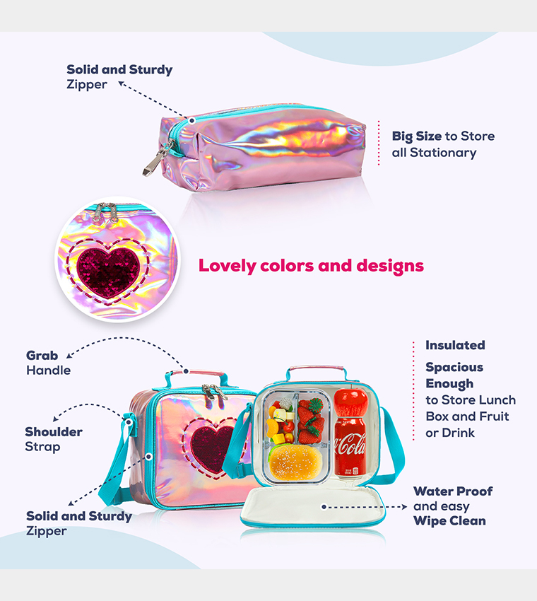 Mermaid Love Printed Set of 3School Bag, Lunch Bag and Pencil Case, 17 Inch