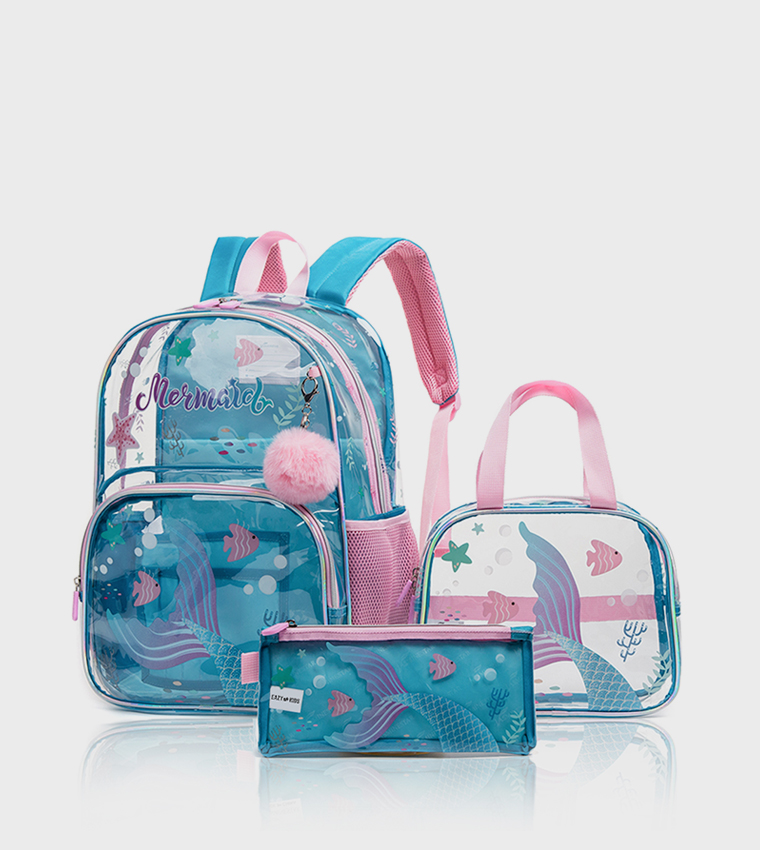 3-Piece Mermaid Themed 17" School Bag Set
