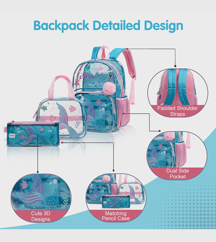 3-Piece Mermaid Themed 17" School Bag Set