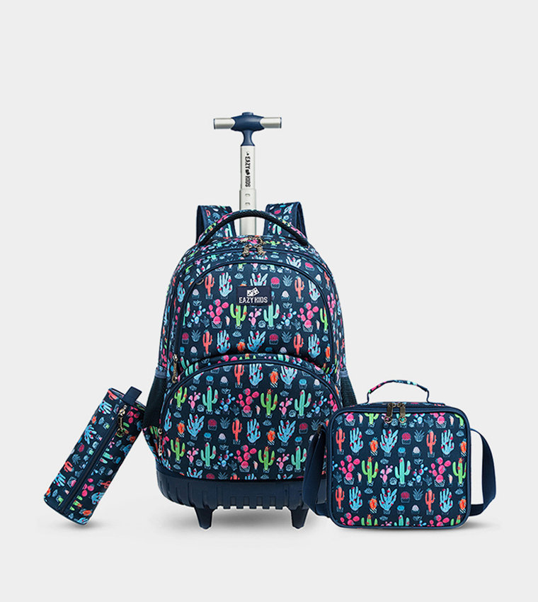 Set of 3 Cactus Trolley School Bag, Lunch Bag and Pencil Case, 18 Inch 