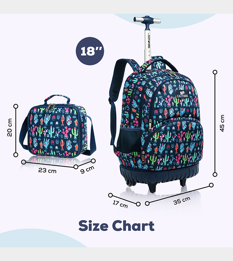 Set of 3 Cactus Trolley School Bag, Lunch Bag and Pencil Case, 18 Inch 