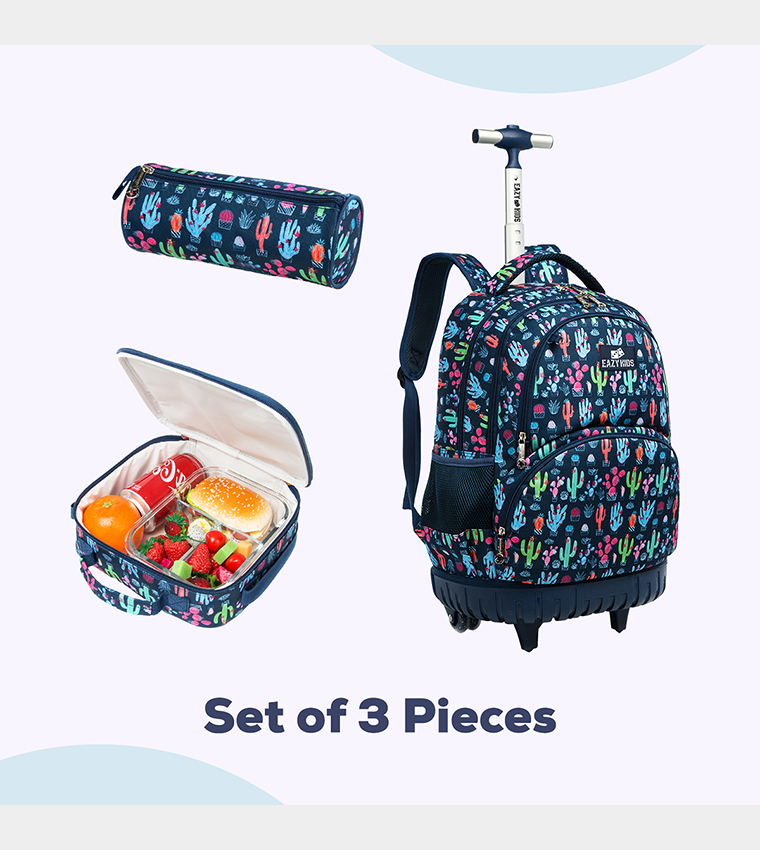 Set of 3 Cactus Trolley School Bag, Lunch Bag and Pencil Case, 18 Inch 