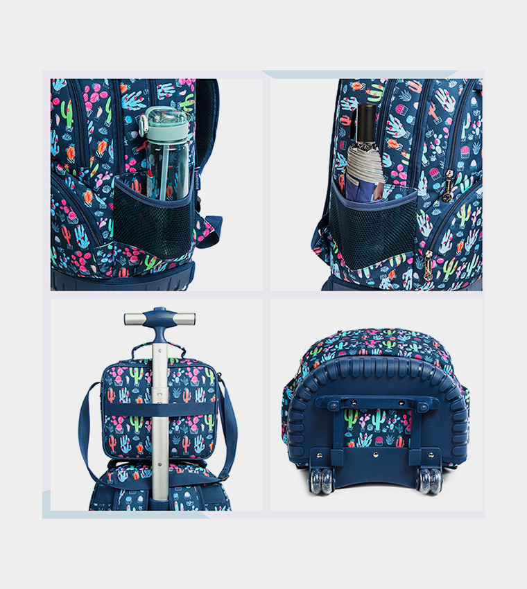 Set of 3 Cactus Trolley School Bag, Lunch Bag and Pencil Case, 18 Inch 