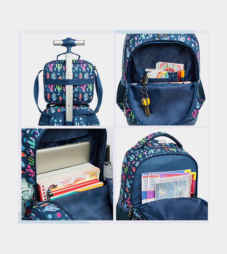 Set of 3 Cactus Trolley School Bag, Lunch Bag and Pencil Case, 18 Inch 