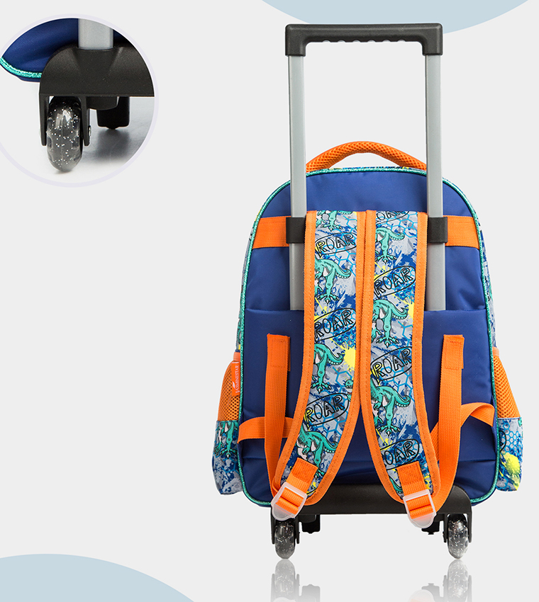 Eazy Kids - 17" Set of 3 Trolley School Bag Lunch Bag , Pencil Case Dinosaur - Orange