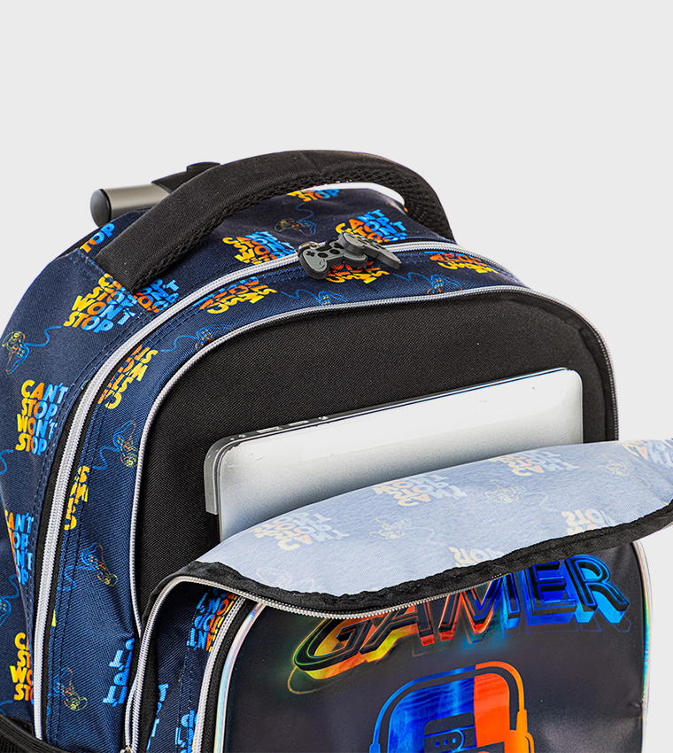 18" 4-Wheel Trolley School Bag Set with Lunch Bag and Pencil Case - Gamer Edition