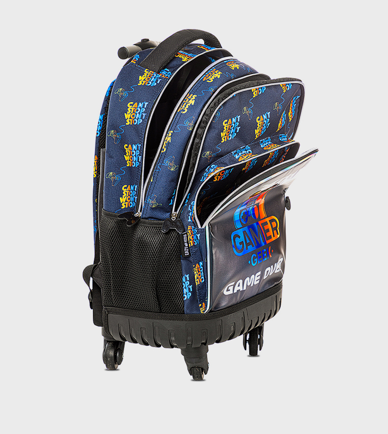 18" 4-Wheel Trolley School Bag Set with Lunch Bag and Pencil Case - Gamer Edition