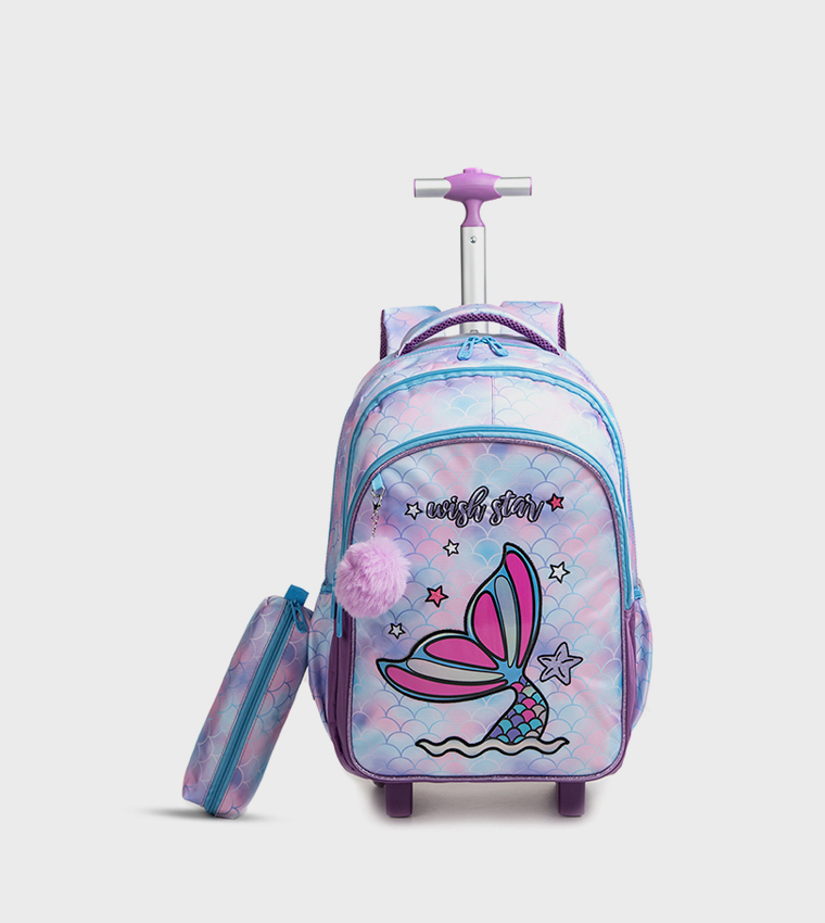 3-Piece Mermaid Themed 18" Trolley School Bag Set