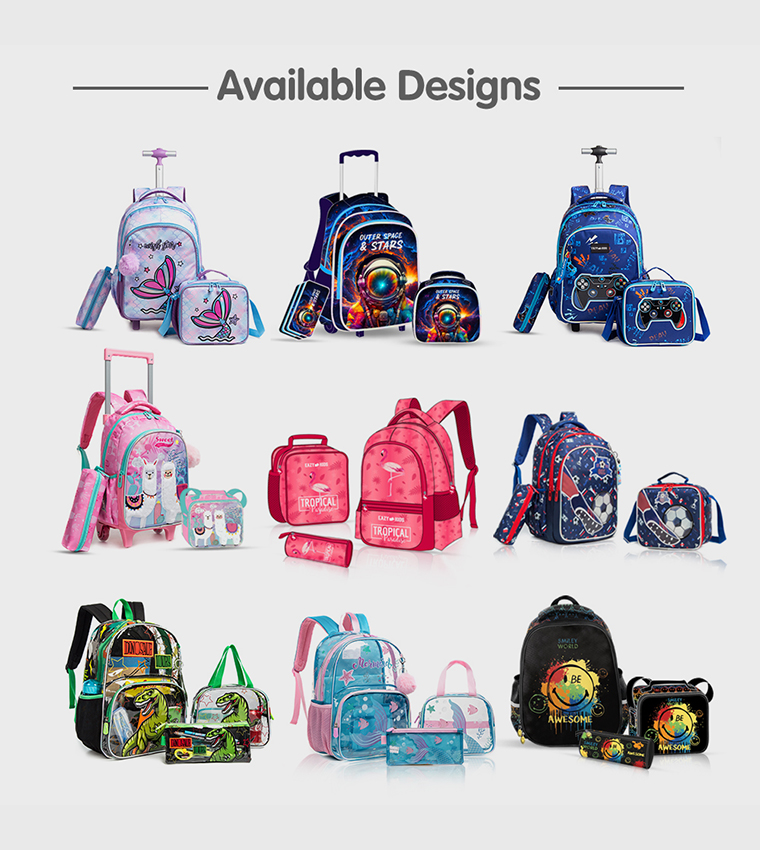3-Piece Mermaid Themed 18" Trolley School Bag Set