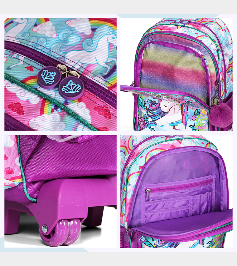Eazy Kids - Back to School - 18" Set of 4 School Bag Lunch Bag Activity Bag , Pencil Case Unicorn - Pink 