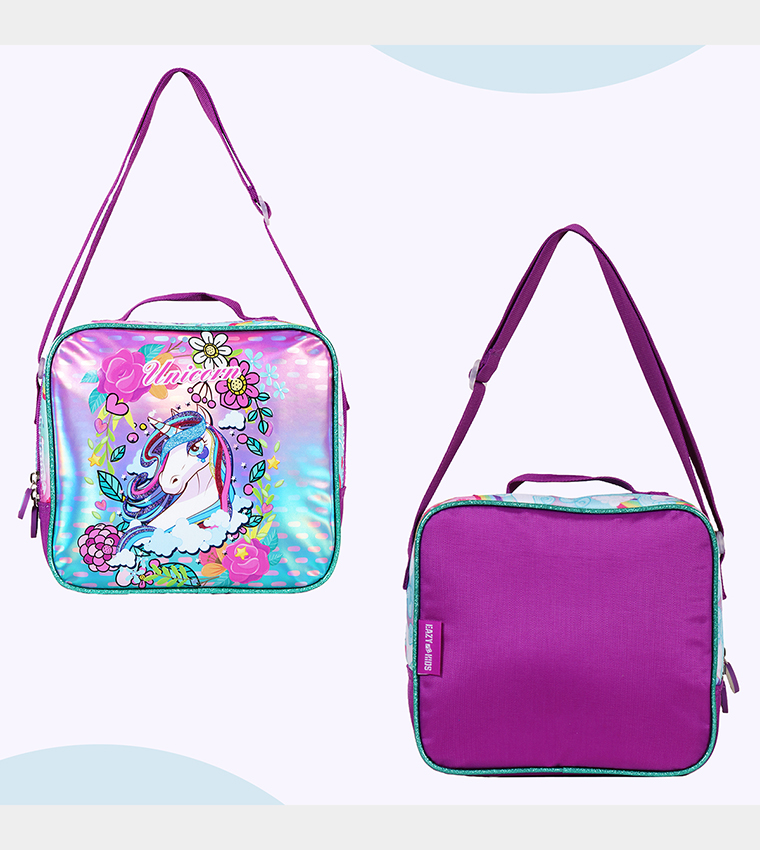 Eazy Kids - Back to School - 18" Set of 4 School Bag Lunch Bag Activity Bag , Pencil Case Unicorn - Pink 