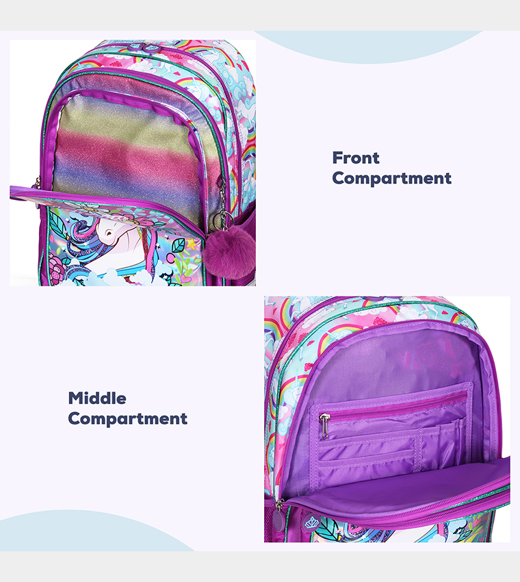 Eazy Kids - Back to School - 18" Set of 4 School Bag Lunch Bag Activity Bag , Pencil Case Unicorn - Pink 