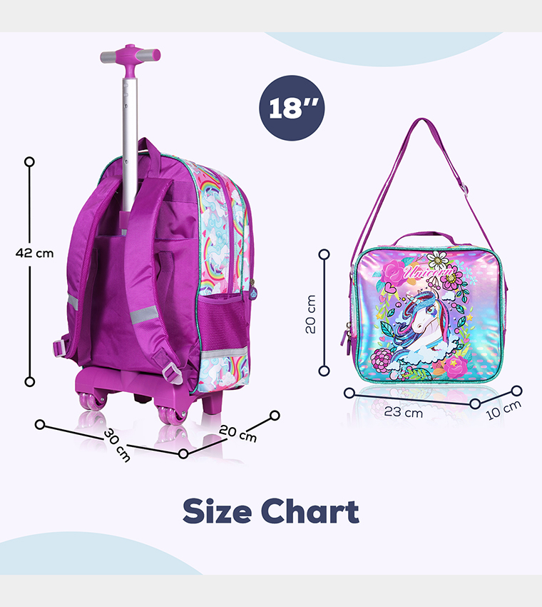 Eazy Kids - Back to School - 18" Set of 4 School Bag Lunch Bag Activity Bag , Pencil Case Unicorn - Pink 