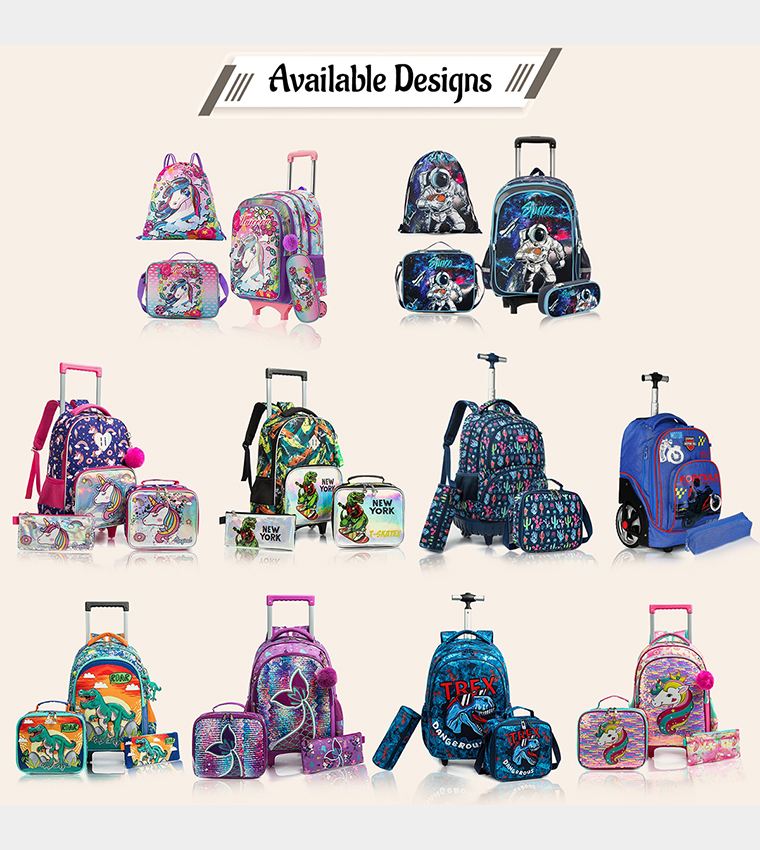 Eazy Kids - Back to School - 18" Set of 4 School Bag Lunch Bag Activity Bag , Pencil Case Unicorn - Pink 