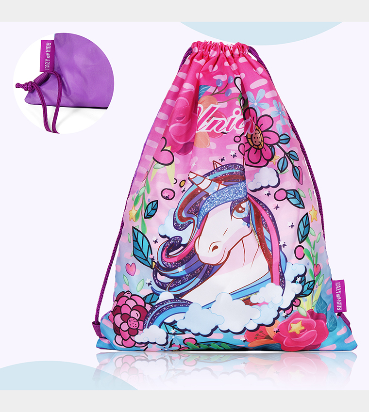 Eazy Kids - Back to School - 18" Set of 4 School Bag Lunch Bag Activity Bag , Pencil Case Unicorn - Pink 
