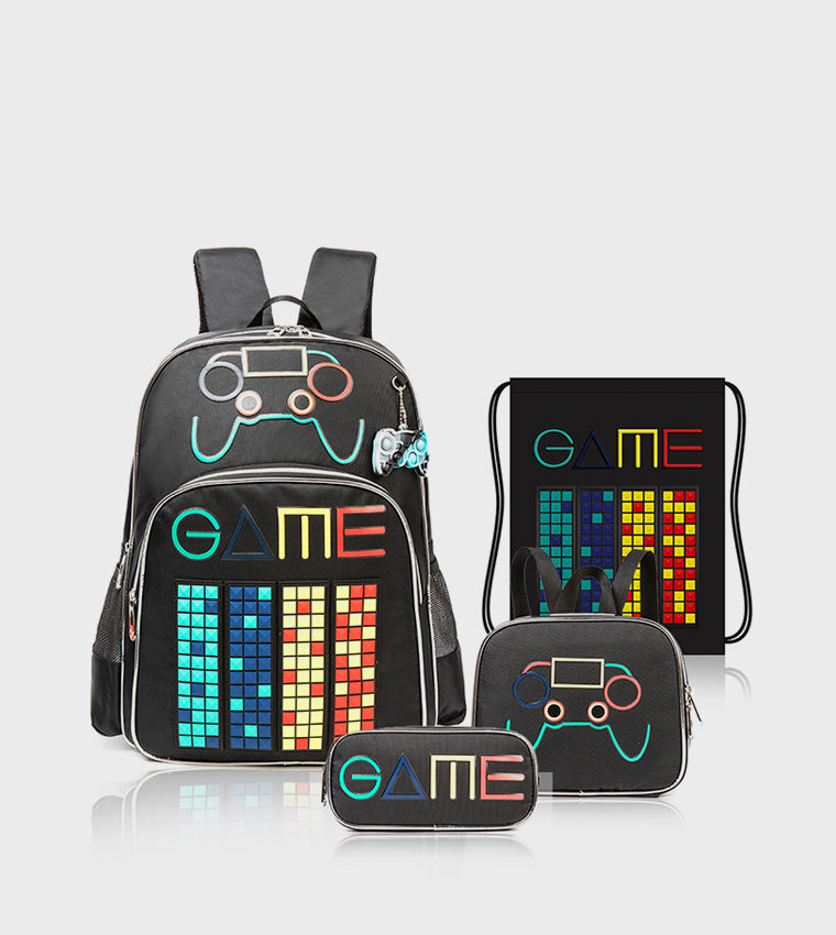 4-Piece Gen Z Gamer Printed 17" Trolley School Bag Set