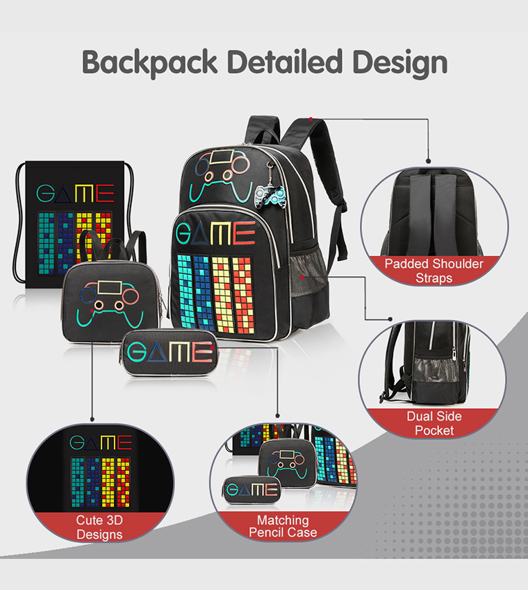 4-Piece Gen Z Gamer Printed 17" Trolley School Bag Set