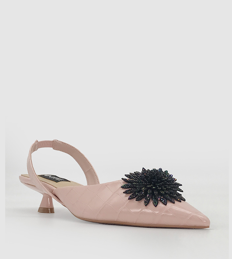 Crystal Kitten Heel Mule Pumps