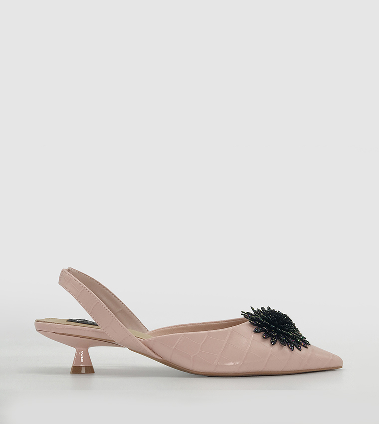 Crystal Kitten Heel Mule Pumps