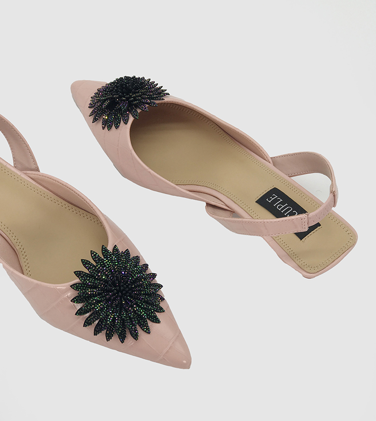 Crystal Kitten Heel Mule Pumps
