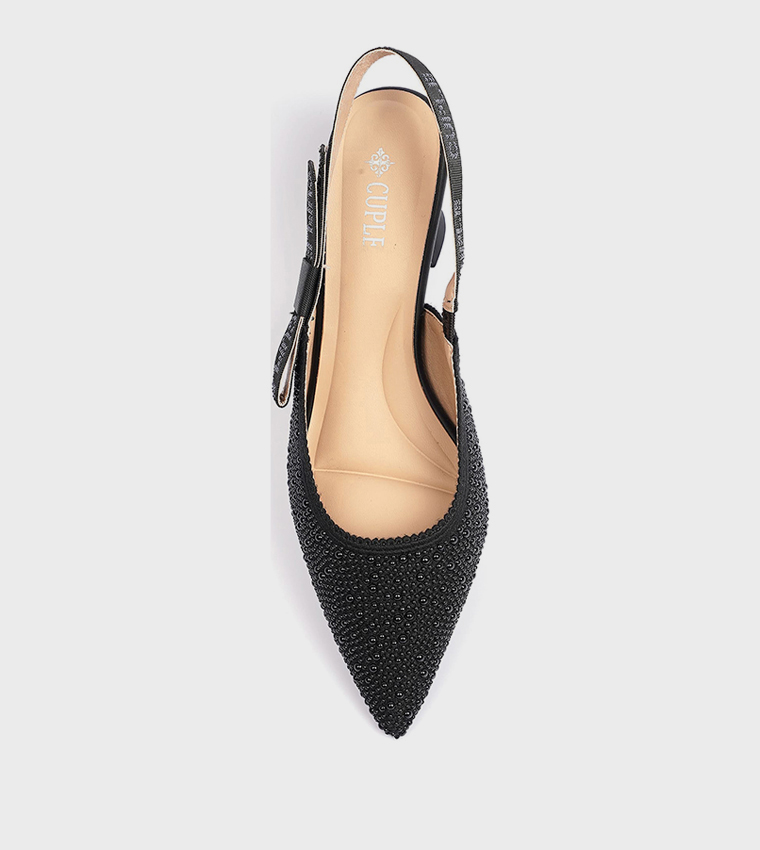 Embellished Pointed Toe Slingback Pumps