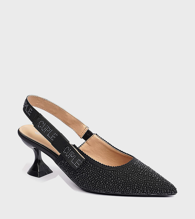 Embellished Pointed Toe Slingback Pumps
