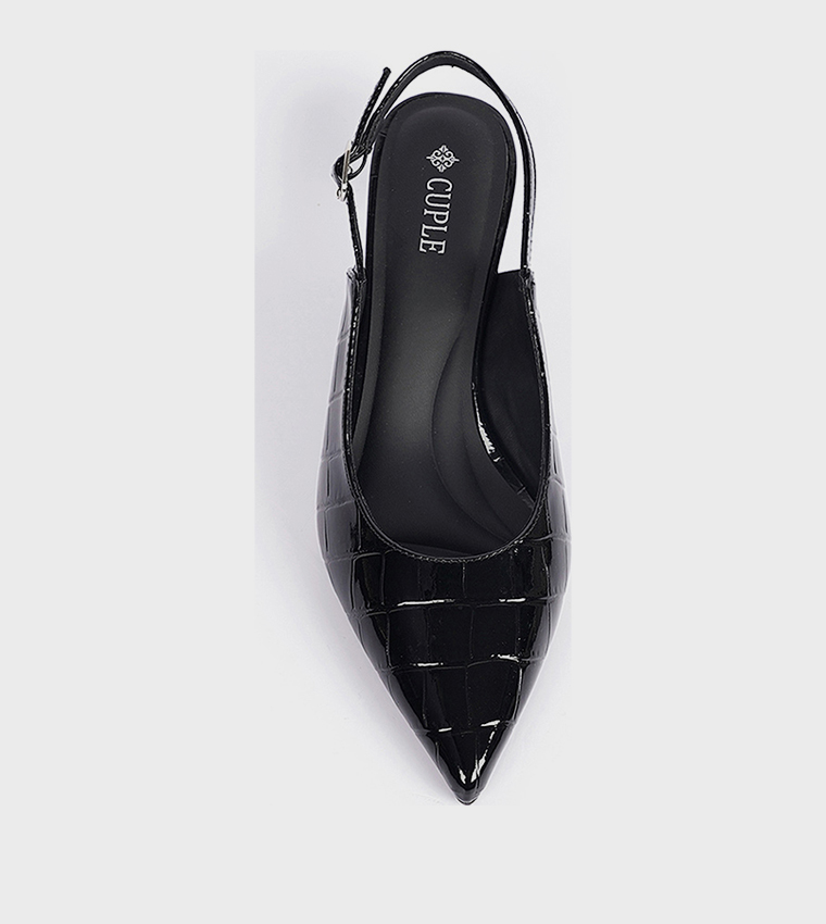 Textured Pointed Toe Slingback Pumps