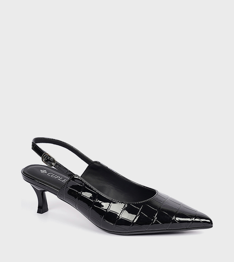 Textured Pointed Toe Slingback Pumps