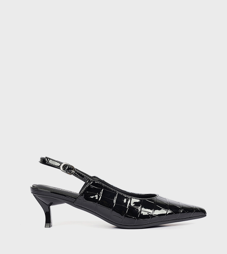 Textured Pointed Toe Slingback Pumps