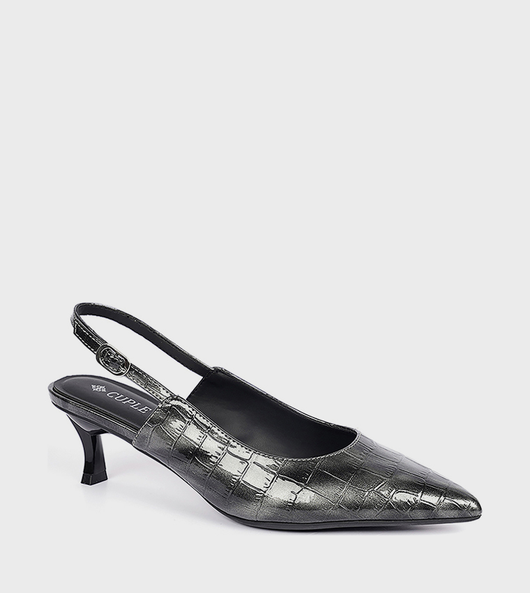 Textured Pointed Toe Slingback Pumps