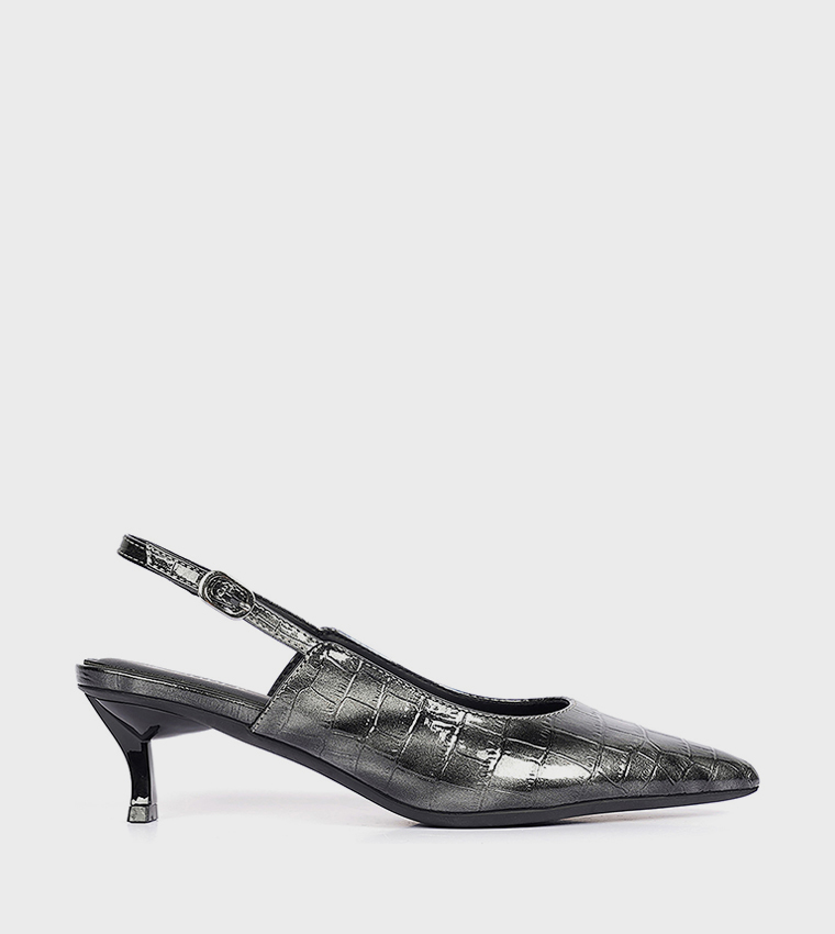 Textured Pointed Toe Slingback Pumps