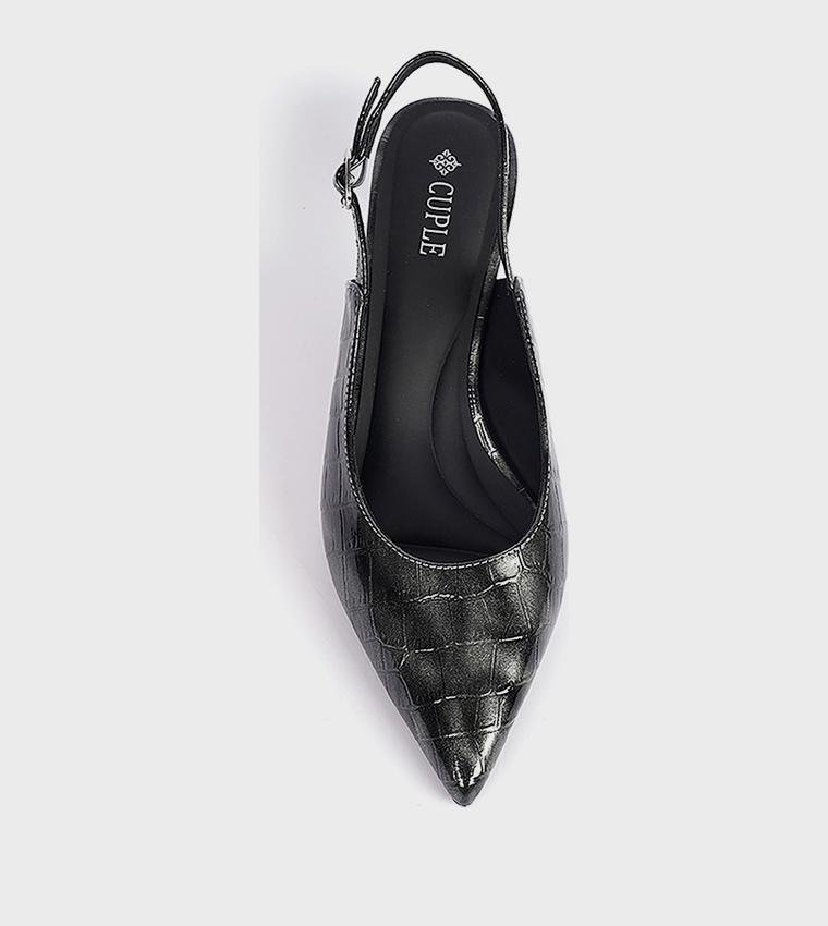 Textured Pointed Toe Slingback Pumps