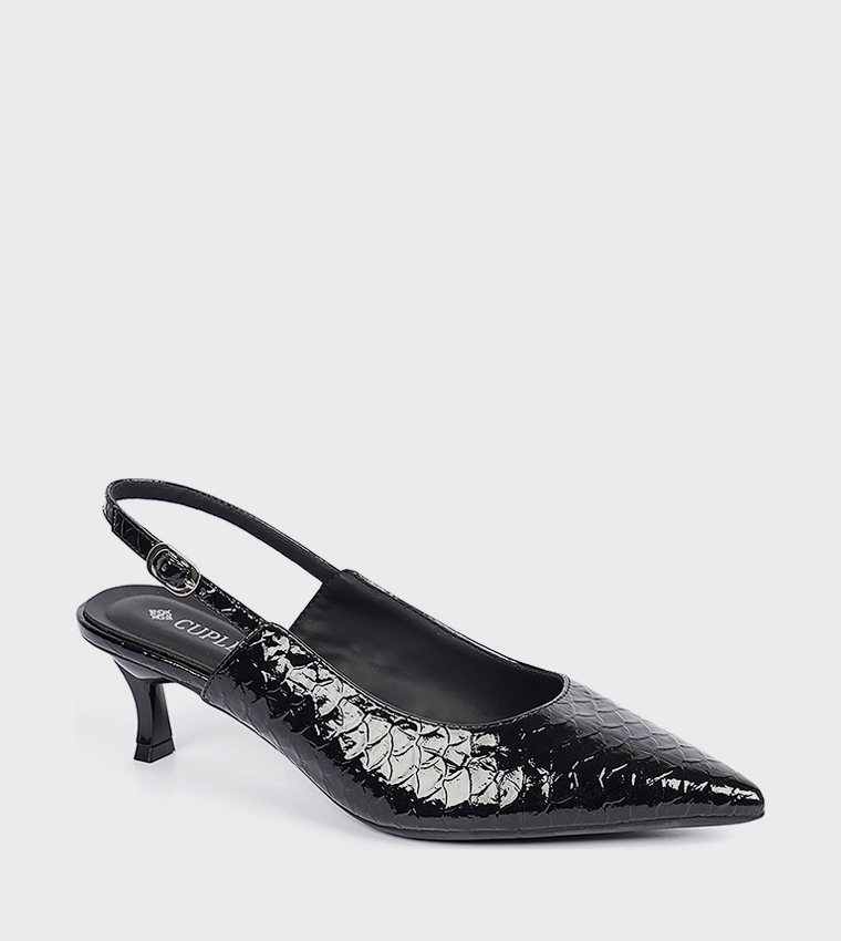 Textured Pointed Toe Slingback Pumps