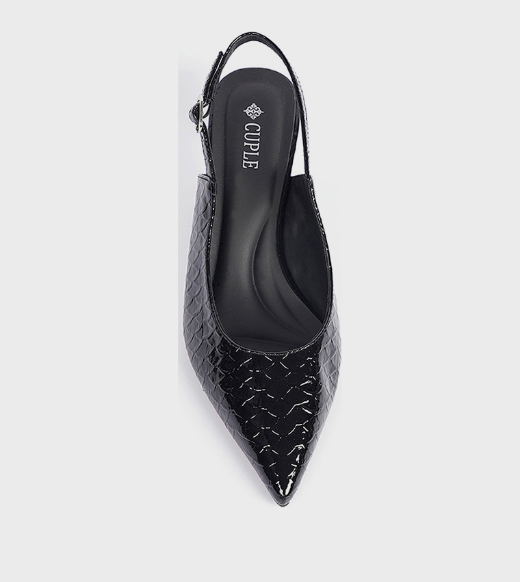 Textured Pointed Toe Slingback Pumps
