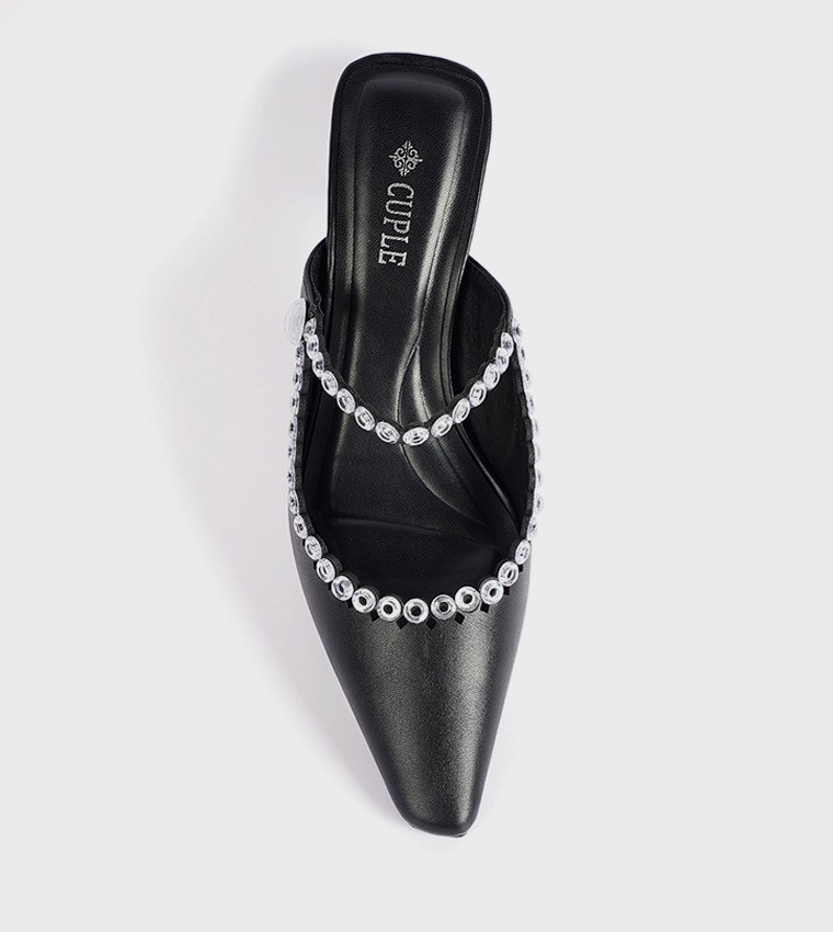 Embellished Kitten Heel Mule Pumps