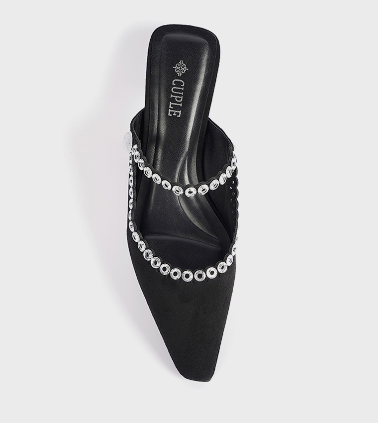 Embellished Kitten Heel Mule Pumps