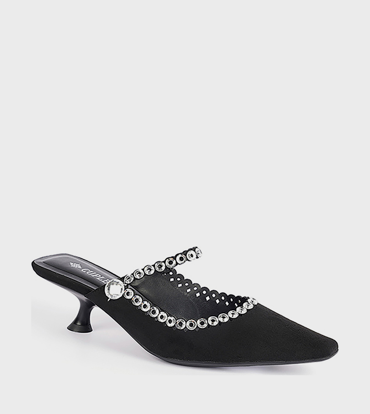 Embellished Kitten Heel Mule Pumps