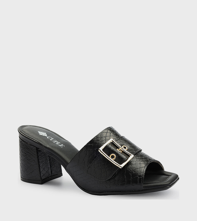 Textured Open-Toe Heeled Sandals