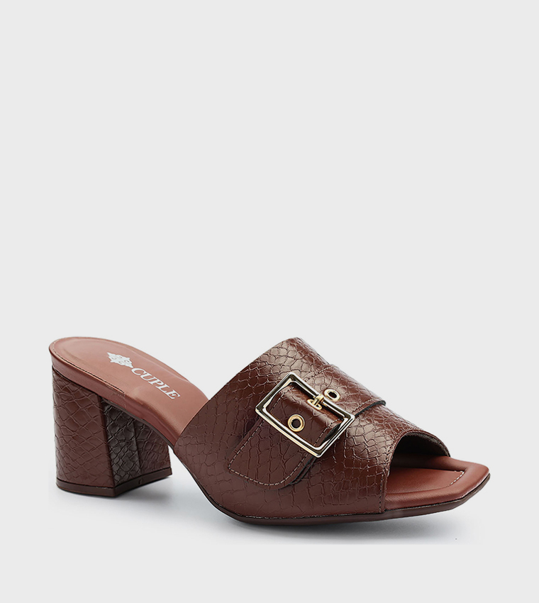Textured Open-Toe Heeled Sandals