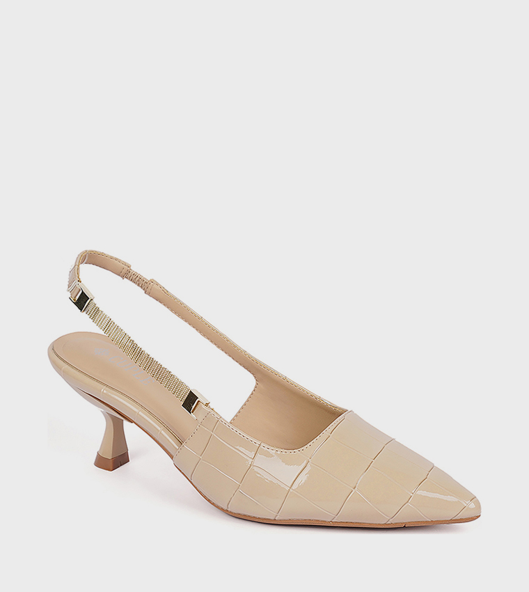 Textured Pointed Toe Slingback Pumps