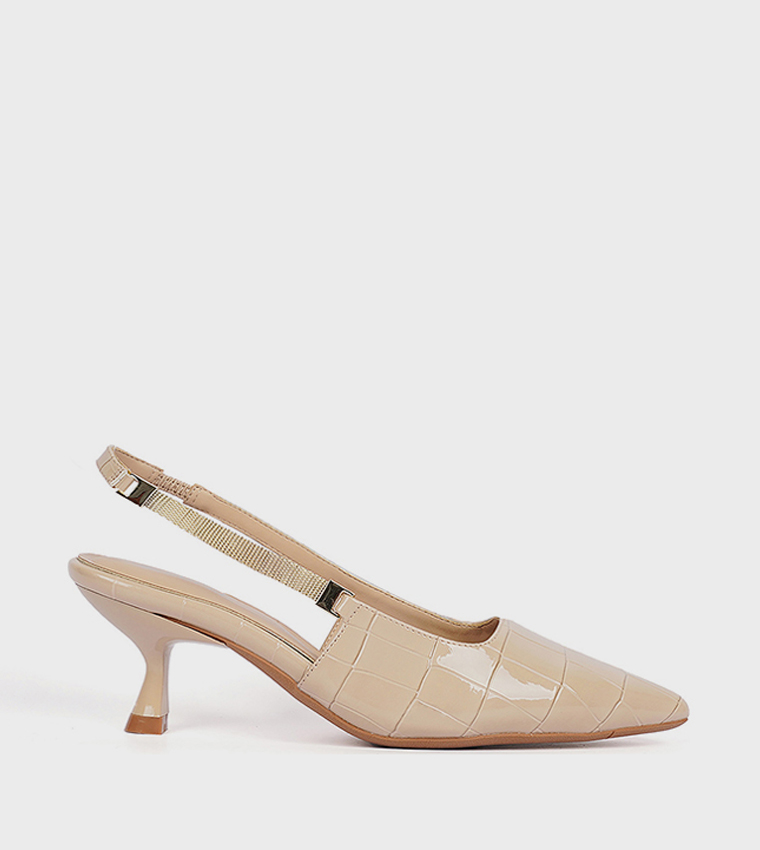 Textured Pointed Toe Slingback Pumps
