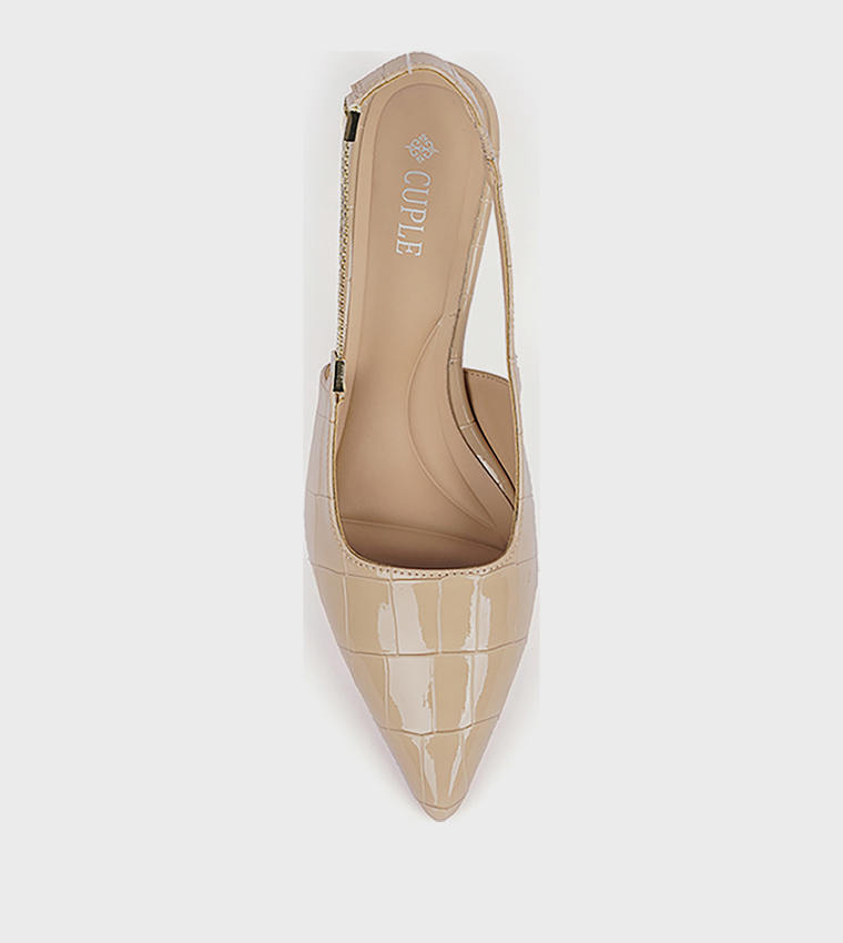 Textured Pointed Toe Slingback Pumps