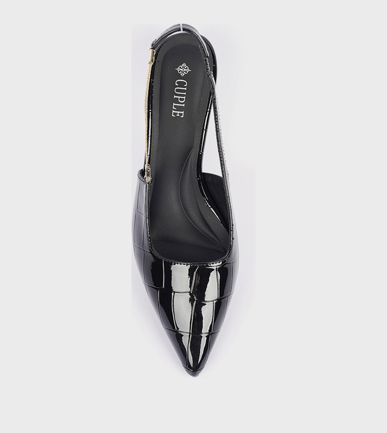 Textured Pointed Toe Slingback Pumps