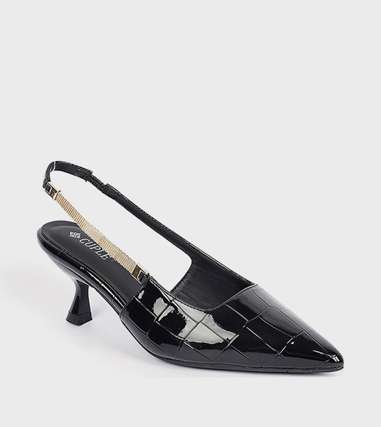 Textured Pointed Toe Slingback Pumps
