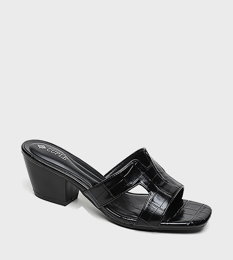 Textured Cut-Out Heeled Sandals