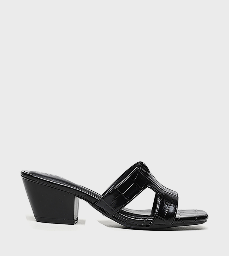 Textured Cut-Out Heeled Sandals