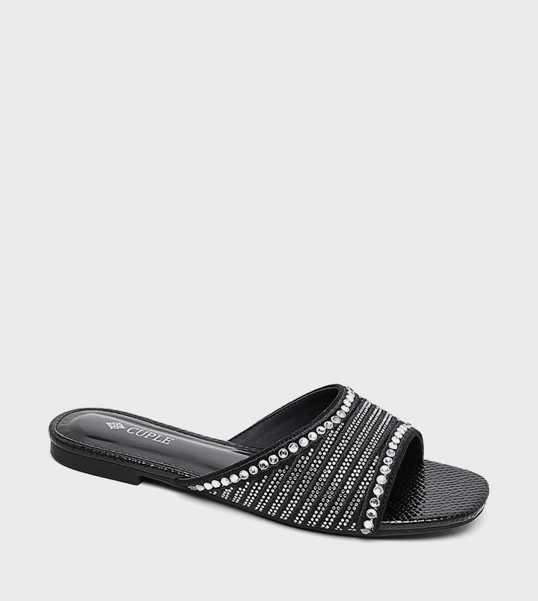 Embellished Open Toe Flat Sandals